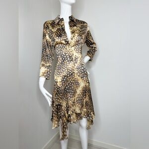Roberto Cavalli 2004 feather silk ruffle dress